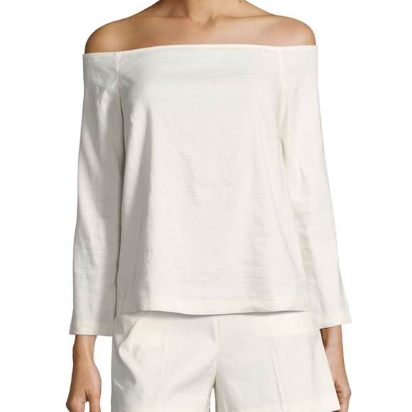 Theory Tops - Theory Aprine Stretch Linen Off The Shoulder Top S